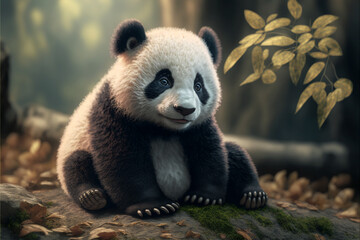 Obraz na płótnie Canvas Adorably Fluffy Young Panda, AI generated art work