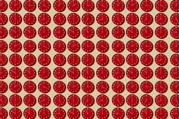 mosaic of red clocks set at different hours