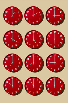 sequence of clocks set from 1 to 12