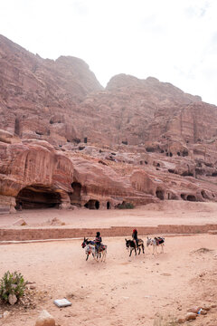 Main street Petra with bedouins on mules