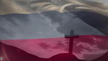 Animation of christian cross and flag of russia - Powered by Adobe
