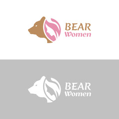 Bear Women Logo vector, Illustration design logo combination bear Women Logo vector, Illustration design logo combination