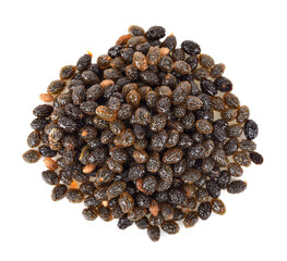 Seeds of papaya isolated on white background. Top view