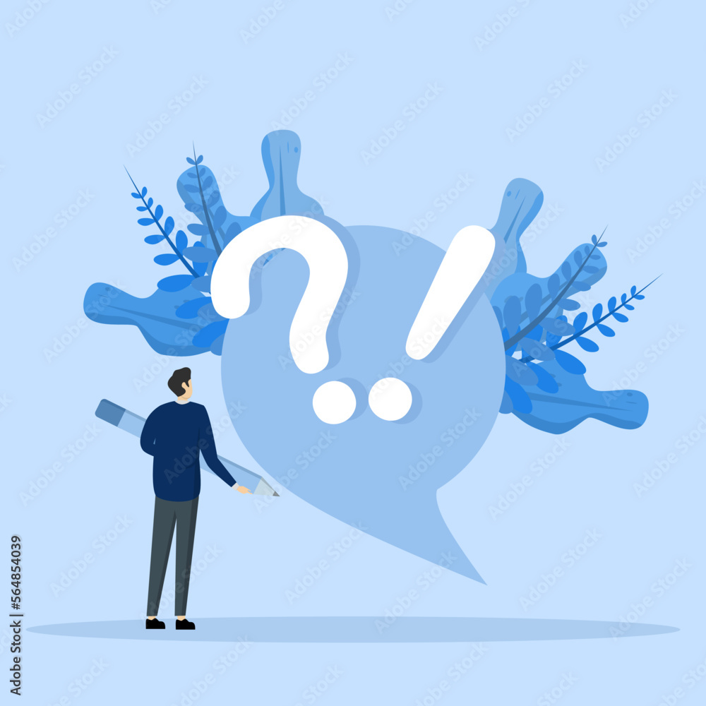 Poster frequently asked questions concept. people character standing near exclamation mark and question mar