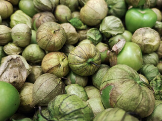 Group of green tomatoes, originally from Mexico and very traditional in the region