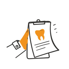 hand drawn doodle person holding clipboard with tooth data illustration