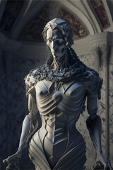 Humanoid robot as  a baroque marble statue created using AI Generative Technology