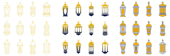 Ramadan lantern related vector icon set. Editable vector illustration with black outline and flat colors. suitable for symbols, templates and other design purposes