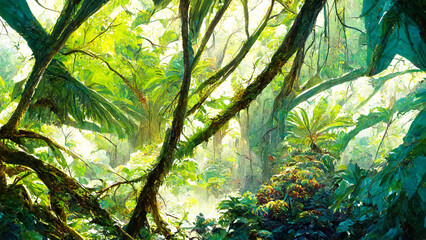 Tropical  Rain forest Landscape Tropical forest Forest illustration Generative AI Content by Midjourney