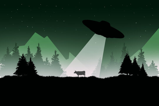 Silhouette of a cow abducted by a UFO