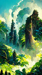Fototapeta na wymiar Rain forest forest in the sunny morning illustration Generative AI Content by Midjourney