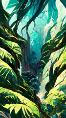Tropical Rain forest forest Maya ancient culture illustration Generative AI Content by Midjourney