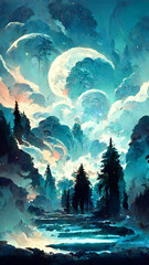 forest in the night sky illustration Generative AI Content by Midjourney
