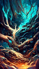 forest in the night sky illustration Generative AI Content by Midjourney