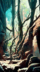 Forest scene inside the cave illustration Generative AI Content by Midjourney