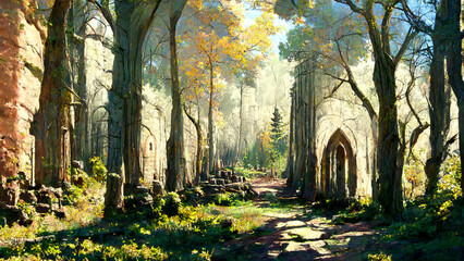 Fototapeta premium Medieval style and features forest illustration Generative AI Content by Midjourney