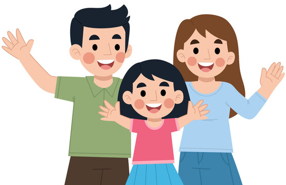 Illustration of a happy family waving