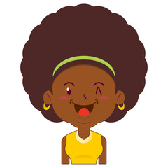 afro woman happy face cartoon cute