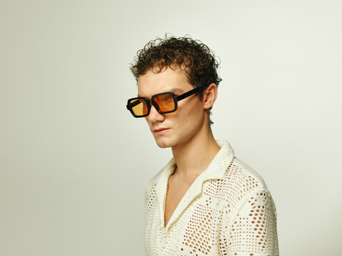 Man wearing cool orange sunglasses