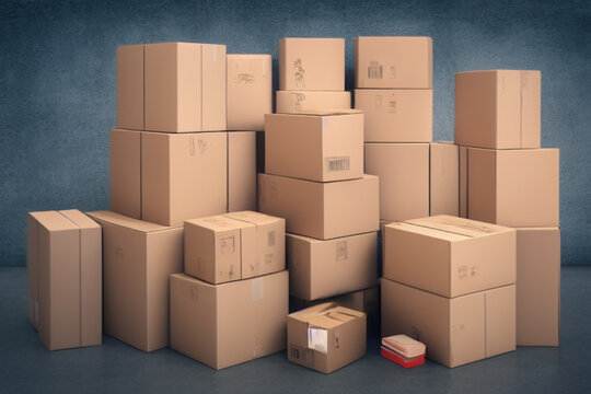 stack of boxes,package delivery for logistic business background. Lot of delivery,Generative IA