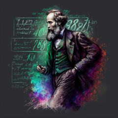 Maxwell watercolor with math formulas in the background Generative Ai - obrazy, fototapety, plakaty
