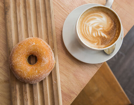Doughnut and cappuccino, Brooklyn, New York City, USA - Powered by Adobe
