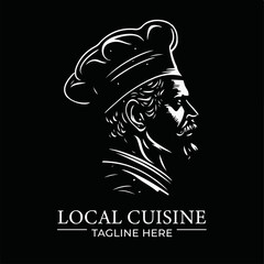 Master Chef Vintage Wood Carving Line Art Silhouette Restaurant Business Logo