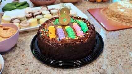 chocolate birthday cake with candles