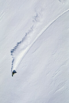Aerial view of a Snowboarder, Valdez, Alaska.