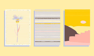 cornflower, boho landscape, seamless brushes strips,vector  card set