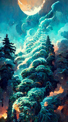 forest in the night sky state illustration Generative AI Content by Midjourney