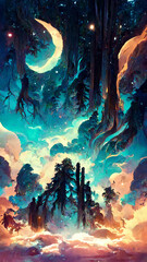 forest in the night sky state illustration Generative AI Content by Midjourney