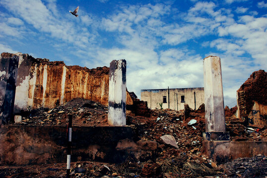 A destroyed building in the center of Tanga, Tanzania.