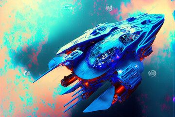 Spaceships in space, futuristic, modern, technology, designed as elementals, like living creatures, space travel, alien civilizations, water, fire, air, earth, Ai generative