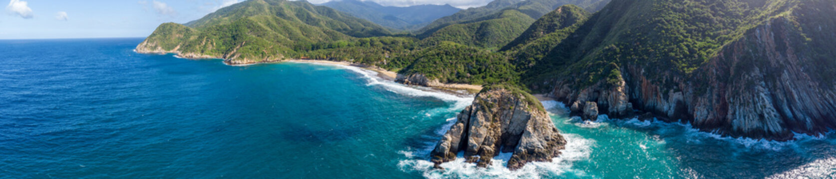 General aerial shot of Cepe beach and Puerto Escondido, Venezuela