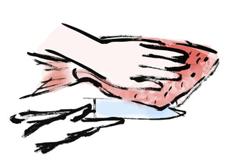 鯛をさばいているの手描き和風イラスト