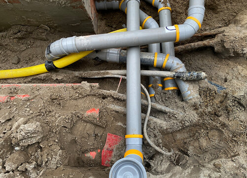 drain pipes in broken up street