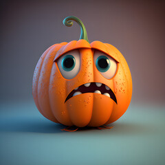 Scary halloween pumpkin cartoon made with generative AI