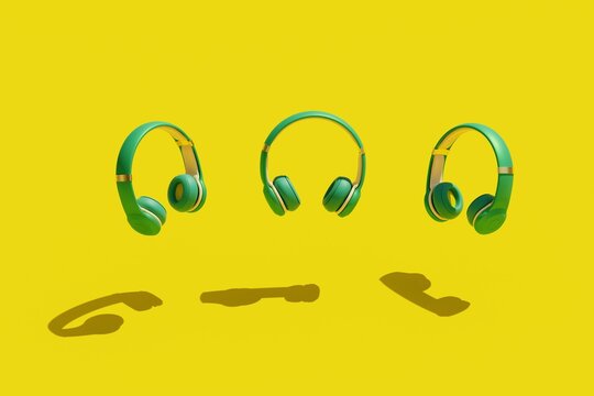 3d Blue Earphones Seamless Pattern Background.