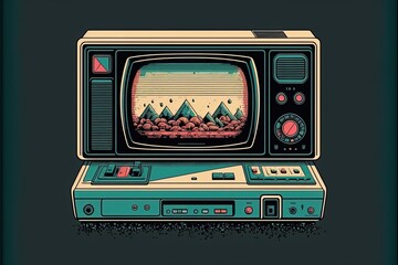Obraz premium Old video game console, retro 80s and 90s, 16-bit. Generative AI