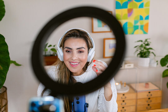 Consultant woman in live broadcast