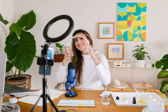 Influencer woman going live on social media