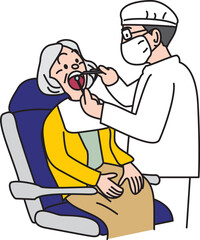 歯医者に治療を受ける老人
