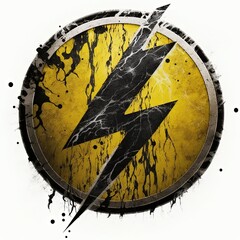 Black and yellow circle lightning icon illustration, logo, white background. Generative AI