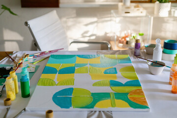 Geometric canvas painting process