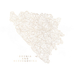 Low poly map of Bosnia and Herzegovina. Gold polygonal wireframe. Glittering vector with gold particles on white background. Vector illustration eps 10.