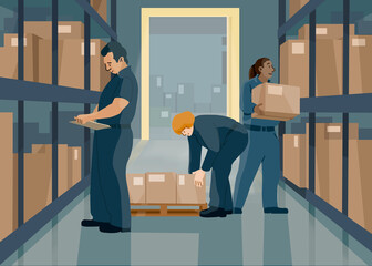 Post office workers in storage room