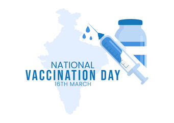 National Vaccination Day on March 16 Illustration with Vaccine Syringe for Strong Immunity in Flat Cartoon Hand Drawn to Landing Page Template
