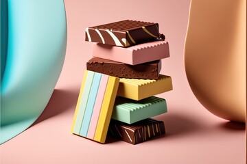 Chocolate bar selection as wallpaper, multifaceted and creamy created with generative ai technology