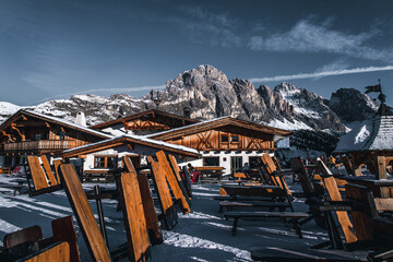 ski resort restaurant in the mountains dolomites